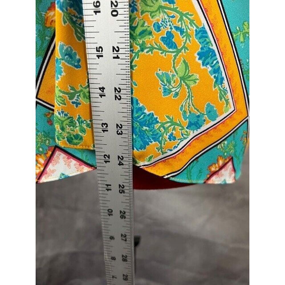 Cato Ladies Size XL Yellow-Multi Color V Neck Ruffled Short Sleeved Blouse - Picture 5 of 7